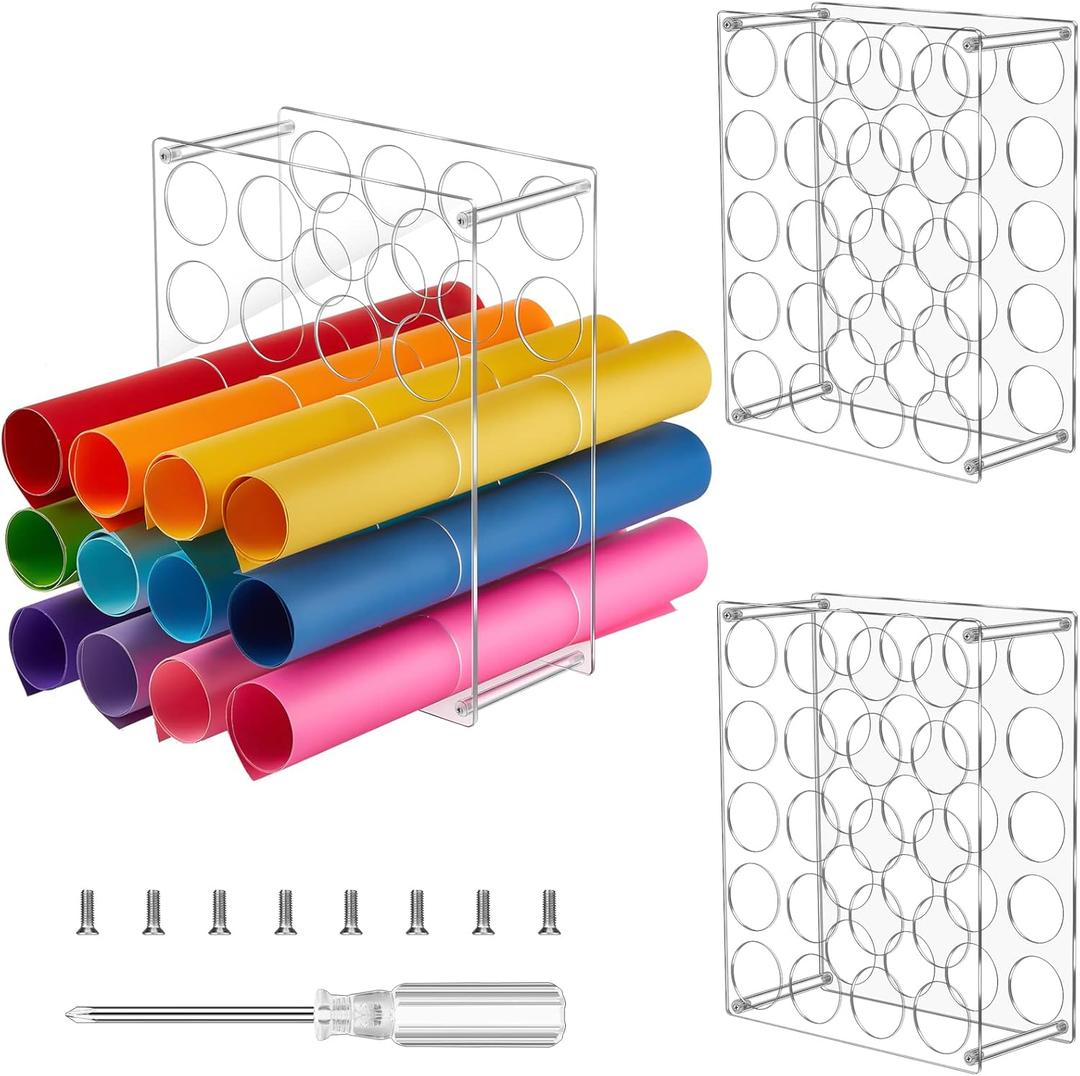 Tuanse 3 Pack Vinyl Roll Holder Rack 60 Holes Acrylic Craft Vinyl Storage Organizer High Capacity Lightweight Sturdy for Art Room Organization