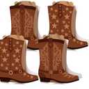 12 Pcs Cowboy Cowgirl Boots Party Favors Gift Boxes Western Party Decoration Treat Bags Wild West Candy Cookie Boxes for Last Rodeo Bachelorette Theme Birthday Supplies, 2 Designs(Brown)