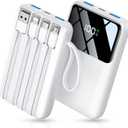 Power Bank, 15000mAh Portable Charger with Built in Cable, 22.5W Fast Charging, 6 Outputs, Slim Travel Essential Battery Pack with LED Display, Compatible with iPhone 17/16/15/14/13, iPad White