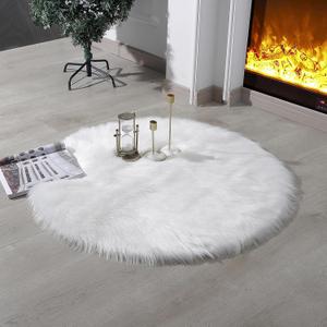 Faux Fur Rug Sheepskin Shag Fluffy Fuzzy White 3x3 ft Rugs for Bedroom Bedside Bed Floor Living Room Plush Round High-Density Cushion Carpet Super Sofa Cover