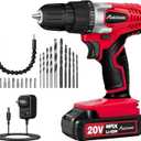 7 x AVID POWER 20V Cordless Drill Set for Home DIY & Beginner Projects - Lightweight Power Drill with Battery Charger & 22 Bits, Variable Speed, 3/8" Keyless Chuck, Ideal for Furniture Assembly (Red)
