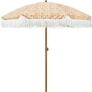 AMMSUN 7ft Patio Umbrella with Fringe Outdoor Tassel Umbrella UPF50+ Premium Steel Pole and Ribs Push Button Tilt, Retro Bohemian