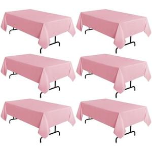 sancua 6 Pack Pink Tablecloth 60 x 102 Inch, Rectangle Table Cloth for 6 Feet Table - Stain and Wrinkle Resistant Washable Polyester Table Cover for Dining Tables, Buffet Parties and Camping