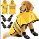 Dog Raincoat and Shoes for Weighing, Spring Summer Waterproof Dogs Boots & Paw Protectors, Adjustable Pet Poncho with Leash Hole for Large Medium Small Dogs, Yellow(Single Side)