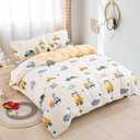 DJY Kids Duvet Cover Set Full Size, Cotton Cartoon Car Truck Bedding Set for Boys Girls, 3 Pieces Soft Breathable White Yellow Plaid Reversible Comforter Cover Set (1 Duvet Cover+2 Pillowcases)