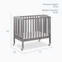 Dream On Me 3-in-1 Portable Folding Stationary Side Mini Baby Crib in Steel Grey & Mattress, GreenGuard Gold & BSA, Use as Changer & Playpen, Locking Wheels, 3 Mattress Heights, Extra Firm Mattress