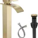 Brushed Gold Bathroom Vessel Sink Faucet, Waterfall Bathroom Faucet, Vessel Faucet, Tall Body High 1 Hole Single Handle with Pop Up Drain Combo Vanity Mixer Tap Commercial Basin Bowl Sink (11.5-Inch Vessel Sink Faucet)
