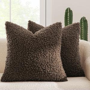 MIULEE Pack of 2 Throw Pillow Covers 20x20 Inch Chocolate Faux Fur Decorative Sherpa Pillow Covers Fuzzy Accent Soft Sheepskin Fleece Cushion Cases for Boho Home Decor Couch Living Room Bed