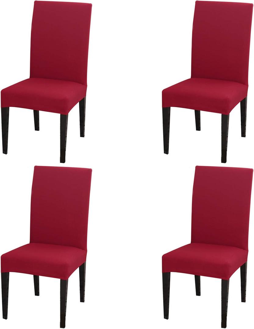 Dimatic 4 Pack Dining Chair Covers, Stretch Spandex Removable Washable Protector Chair Slipcovers for Dining Room Kitchen Hotel (Red)