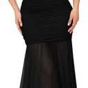 LAGSHIAN Women's Elegant Formal Long Dress Sleeveless Mesh High Neck Ruched Cocktail Party Maxi Dress, L