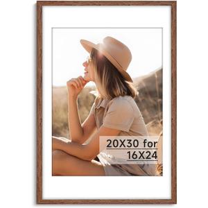 HLiWEGNS Light Walnut 20x30 Frame - Single Frame - Rustic Woodgrain 20 x 30 Poster Frame for Pictures 16x24 with Mat or 20x30 Picture Frame Without Mat for Wall Gallery Display - Ideal Christmas Day