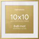 Homeforia Square 10x10 Gold Frame, High End Metal 10 by 10 Picture Frames with Mat 8 x 8, 10by10 Thin Poster Frame Matted to 8x8 inch Photo, Wall or Tabletop Frames, Tempered Glass, Wall Kit, Set of 1