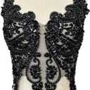 Handmade Rhinestones Lace Appliques Sew on Glass Beads Bodice Trim Patches Accessory for Dress Clothes (Black)