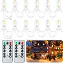 Retisee 2 Pcs Christmas Accessory Cord with 6 C7 LED Light Bulbs and Outlet 11.48 ft Village Light Accessory Cord with Remote Control for Christmas Village Houses Craft Decoration, White