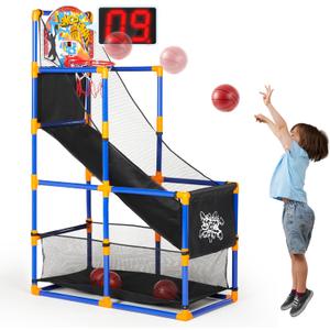 JOYIN Sports Toy LED Lightscore Arcade Basketball Game Set for Kids Ages 312 Includes Electronic Scoreboard, Cheer Sound Effects, 4 Balls & Hoop | Indoor/Outdoor for Kids | Easy to Assemble