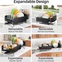 SNTD Dish Drying Rack - Large Dish Racks for Kitchen Counter, Expandable Dish Drainers with Cutlery Holder Stainless Steel Rustproof, Black