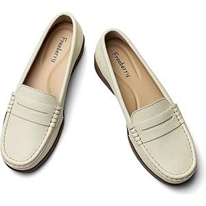 Women's Comfortable Leather Penny Loafers Slip On Business Casual Dress Shoes Lightweight Office Work Flats Everyday Walking Shoes for Women 6.5