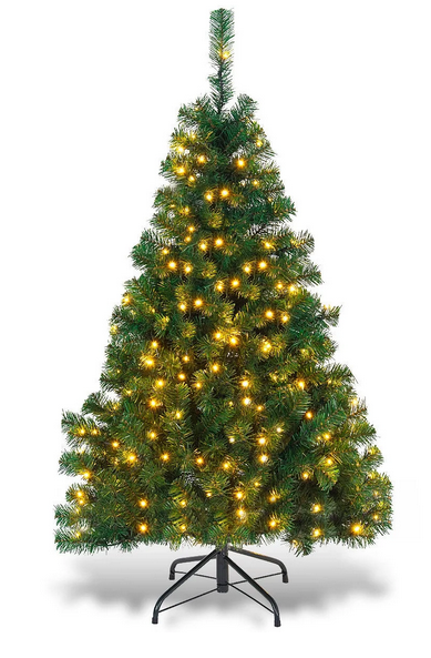 4.5Ft PVC Pre-lit Christmas Tree Hinged 200 LED Light Metal