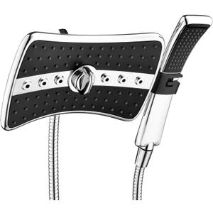 BRIGHT SHOWERS High Pressure Dual Shower Head Combo, Handheld Showerhead Rainfall Shower Head Combo with Black Face, 60 Inch Long Stainless Steel Shower Hose, Chrome