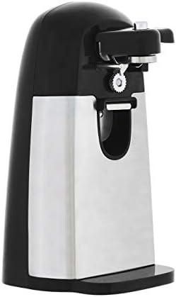 Amazon Basics 3-In-1 Electric Can Opener, Bottle Opener and Knife Sharpener, with Stainless Steel Blade, Magnetic Lid Holder, Automatic, Countertop, 50W, Black