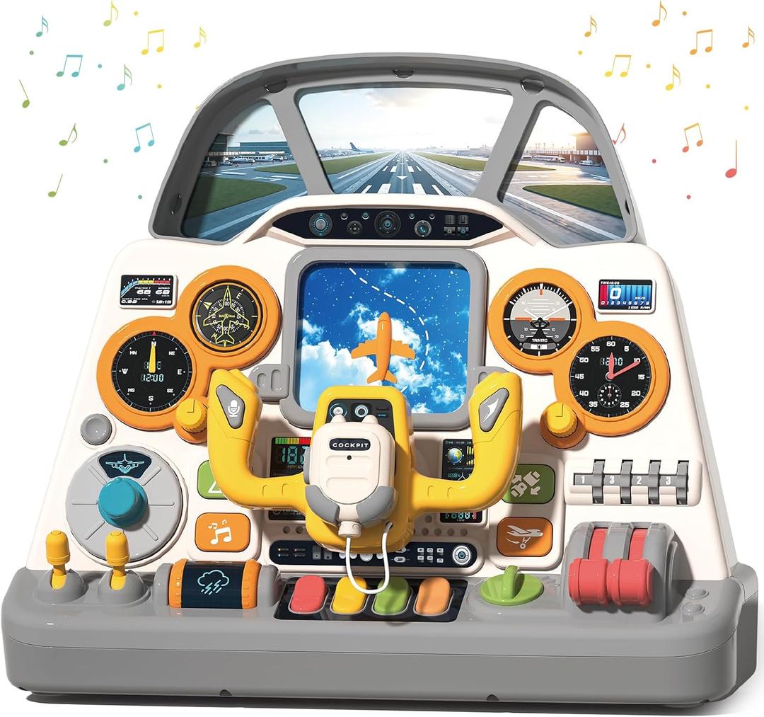 Mostop Toddler Steering Wheel Toy with Lights and Sounds: Interactive Airplane Dashboard for Kids, Jet Pilot Simulator Driving Toy for Boys Girls 3+, Pretend Play Flying Toy for Toddlers Birthday Gift