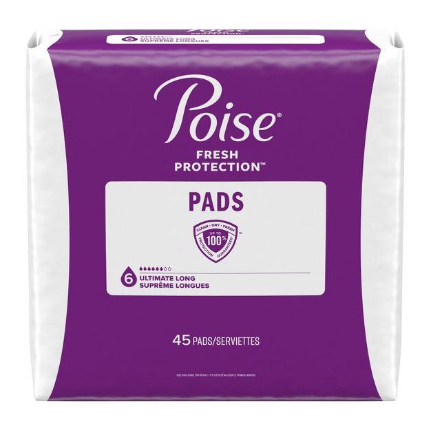 Poise Incontinence Bladder Control & Postpartum Pads - Ultimate Long, Pack of 2 (90 Pcs)