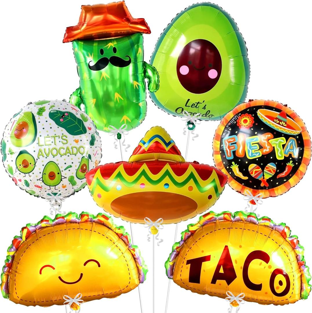KatchOn, 7Pcs Big Mexican Fiesta Balloons | Fiesta Party Decorations | Mexican Balloon for Mexican Themed Party Decoration | Fiesta Party Ballons, Taco Birthday Party Decor | Taco Balloons for Party