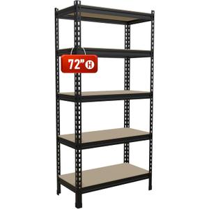 72''H Heavy Duty Garage Shelving Display Shelves Load 2000 LBS Adjustable Standing Shelf for Storage 5 Tier Shelves Organizer for Warehouse Pantry Kitchen