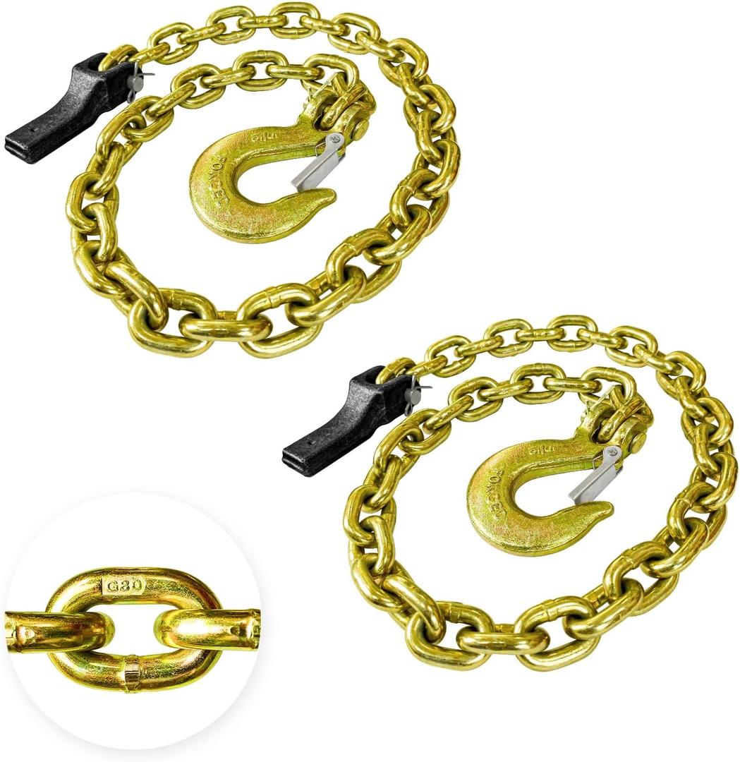 2-Pack Grade 80 Trailer Safety Chain 35 Inch with 5/16'' Clevis Snap Hook and Chain Retainer | 21,000 lbs Break Strength | Transport Chain for Towing (Yellow)