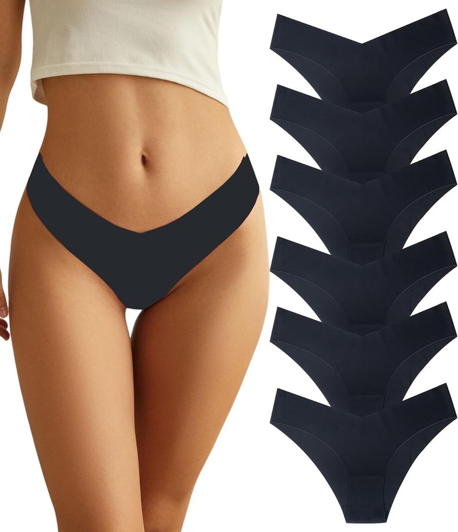 Women Seamless Underwear Soft No Show Stretch Bikini Invisibles Hipster V Cut Panties 6 Pack (Medium)