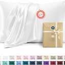Bedsure Satin Pillowcase 2 Pack Similar to Silk Pillow Cases Standard Size, Pillow Case for Sleeping Women with Envelope Closure, Gifts for Women Men, Pure White, 20x26 Inches, 2pcs
