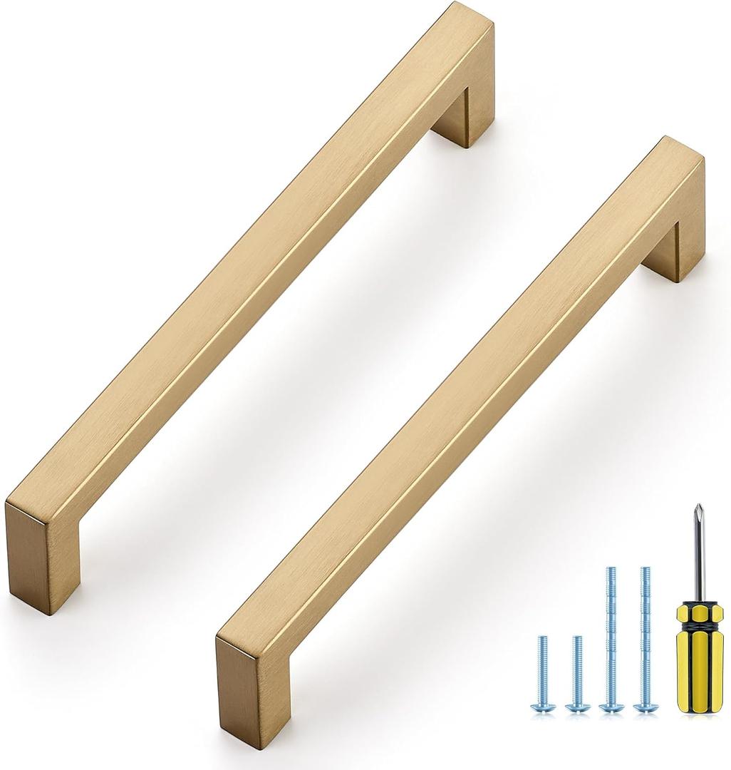 Ravinte 20 Pack Champagne Bronze Cabinet Handles 6-1/4 Inch Hole Center Stainless Steel Kitchen Square Cabinet Pulls for Dresser Drawer Cupboard Handles with Screwdriver