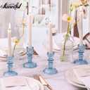 12pcs Taper Candle Holders, Candle Stick Holders, Glass Candle Holder - Vintage Flower Blue Candle Holders for Wedding, Baby Shower & Home Decor (Blue)