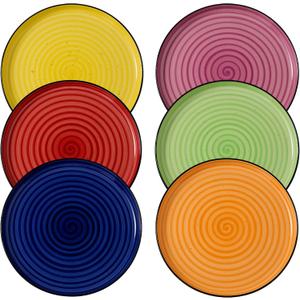 Bonita Dinner Plates, 10.5 Inch Ceramic Plates, Microwave, Oven and Dishwasher Safe Plates Set of 6 - Vibrant Colors