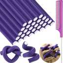 Syhood 30 Pieces Flexible Curling Rods Twist Hair Rollers Soft Foam Rods No Heat and 1 Pcs Steel Rat Tail Comb for Women Long and Short Hair (7 x 0.8 Inch,Purple)