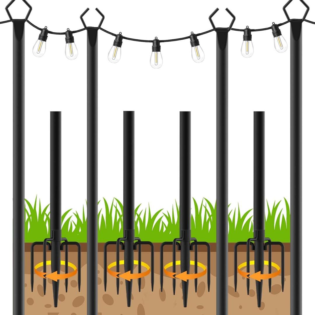 LETIANPAI 4 Pack String Light Poles,10 Ft Light Poles for Outside String Lights,Outdoor Lights Pole with Fork,Metal Poles Stand for Patio Deck Backyard