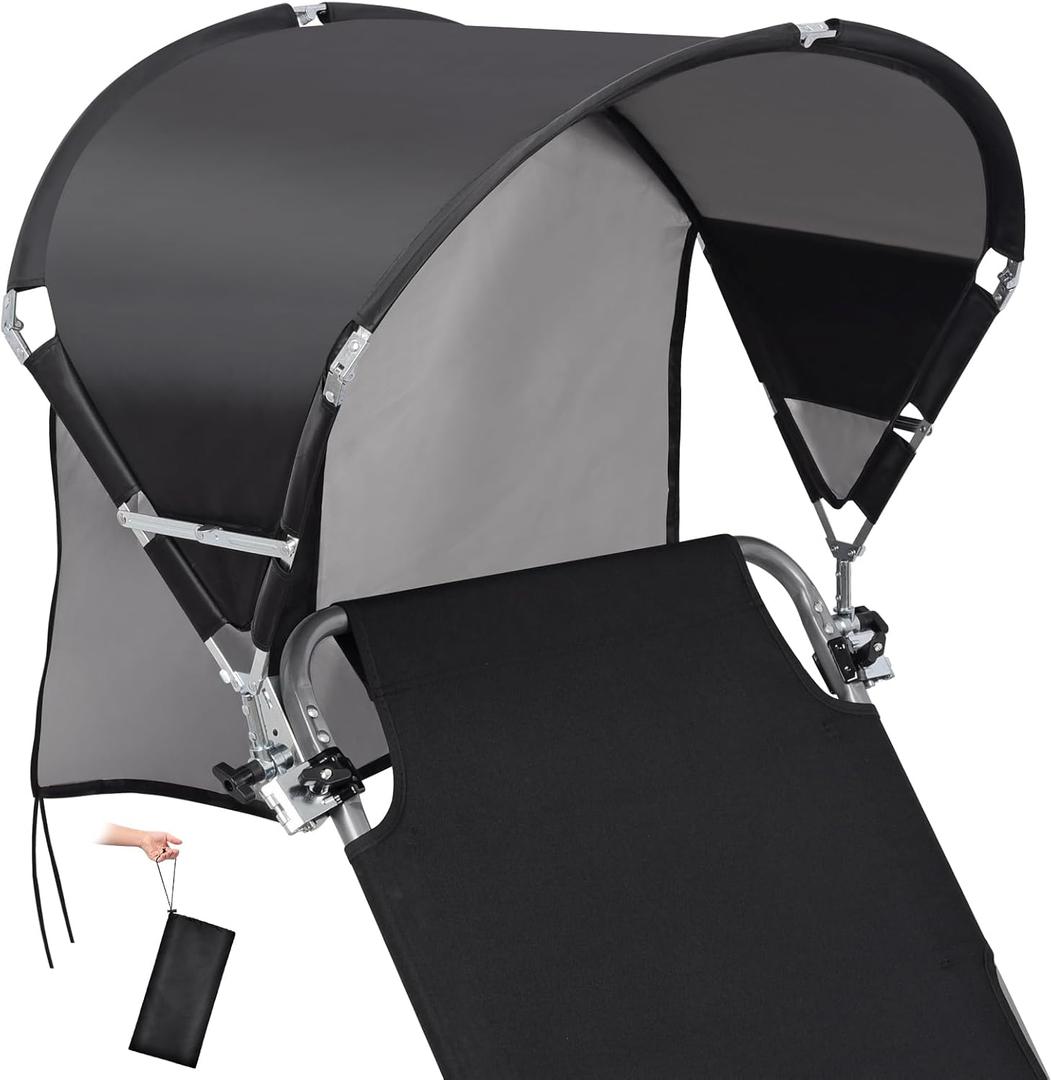 Universal Chair Umbrella Canopy, Foldable Portable UPF 50+ Chair Sun Shade Attachment with Adjustable Clamp Fits Most Brands Beach, Outdoor, Travel, Camping, Patio, Tanning, Zero Gravity, Patented