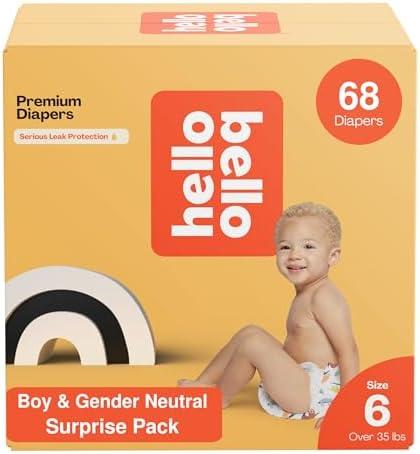 Hello Bello Premium Baby Diapers Size 6 I 68 Count of Disposable, Extra-Absorbent, Hypoallergenic, and Eco-Friendly Baby Diapers with Snug and Comfort Fit I Surprise Boy Patterns : Baby