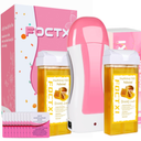 FOCTXI Roll On Waxing Kit for Sensitive Skin  Hair Removal with 2 Honey Soft Wax Cartridges and 100 NonWoven Wax Strips, 10 Wipes