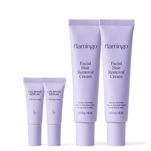 Flamingo Women's Facial Hair Removal Cream with Calming Serum  (2 Pack) 1.35 fl oz  Removes Hair from Chin, Upper Lip, and Sideburns