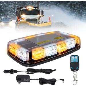 Wireless Rechargeable LED Rooftop Beacon Strobe Lights,48LED 17 Flashing Modes,Hi/Lo Brightness,Amber White Emergency Hazard Warning Light with Home/Car Charger for Trucks Vehicles-1 Pack
