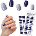 3 x MOOYIYAN Gloss Nail Strips|Uv Free|22 Pcs,Gel Nail Stickers|Long Lasting Two Weeks and Easy to Apply&Remove|Dazzle Blue