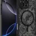 for iPhone 16 Pro Max Case, Black Floral Flower Pattern Print Magnetic Case [Compatible with MagSafe] [Translucent Matte] Slim Shockproof Protective Women Girls Phone Case 6.9", Floral Flower