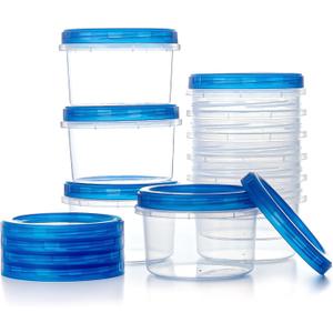 Freezer Storage Containers, [10 Pack-16 oz] Ultra Thick Freezer Containers with Leakproof Twist Top Lids, Heavy Duty BPA Free Stackable Food Containers for Lunch/Salad/Leftover/Soup/Oats/Ice Cream, Blue