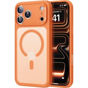 Miracase iPhone 17 Pro Max Case, Compatible with MagSafe, Shockproof Military-Grade Protection, Scratch-Resistant Back, Magnetic Phone Case for iPhone 17 Pro Max, Classic Hybrid Case, Frosted Orange