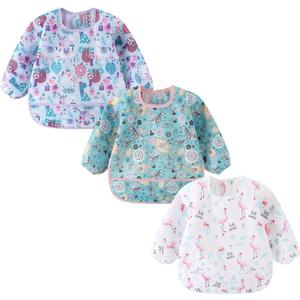 3 Pack Long Sleeve Bib,Baby Smock for Eating 6-30 Months Reusable Shirt Bibs for Babies Toddler