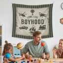 WAITPI Long Live Boyhood Cars Transport Vehicle Boat Plane Hanging Wall Tapestry for Boys Kids Room, Vintage Green Retro Wall Tapestries Decor for Toddler Room Dorm Playroom Nursery Classroom 50x60in (traffic)