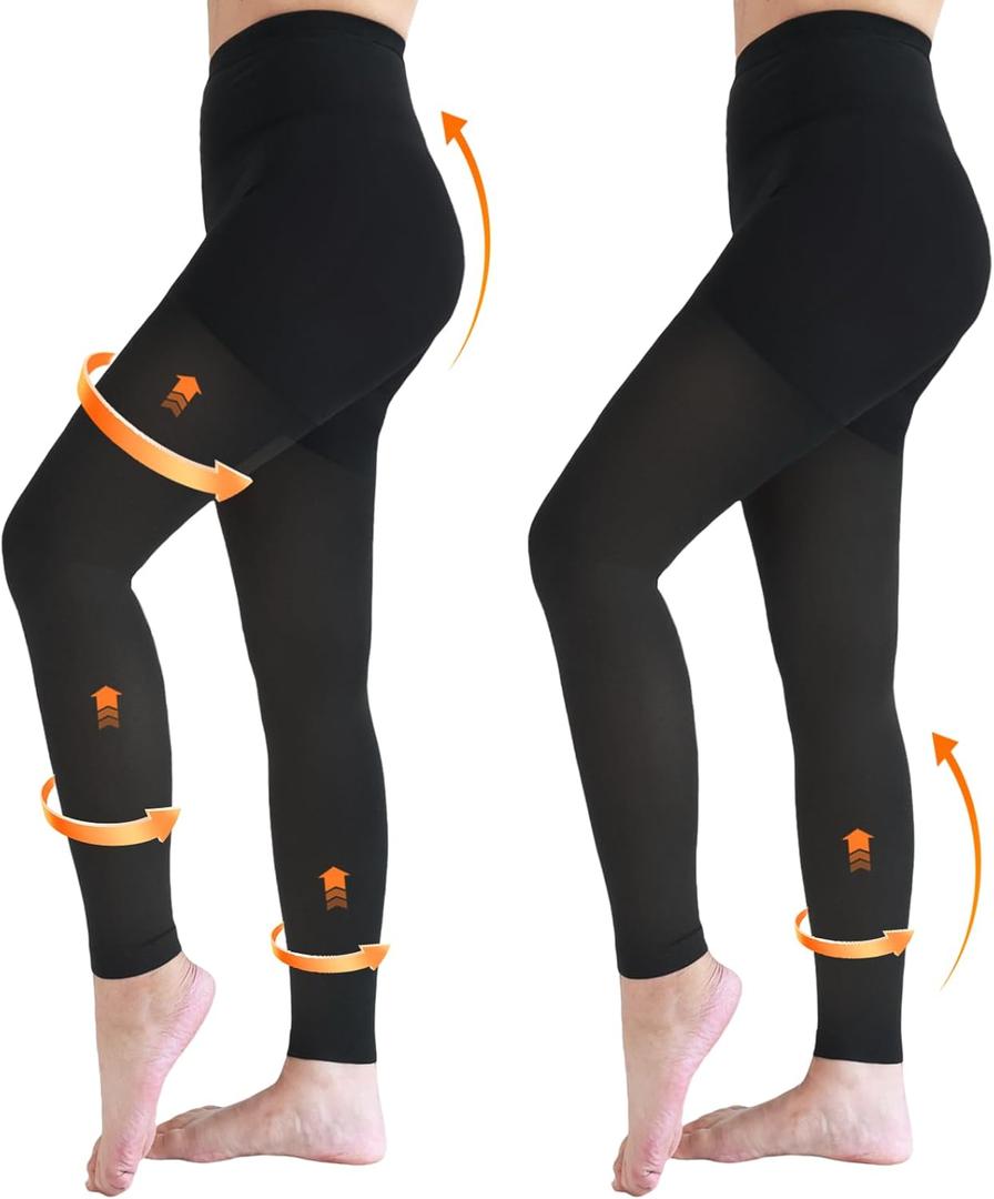 2 Pairs 20-30mmHg Compression Pantyhose for Women, Medical Graduated Compression Stockings Leggings Footless Support Compression Tights for Varicose Veins, Swelling, Edema (Large)