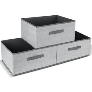 DAYARD Fabric Bins [3-Pack], Foldable Cube Baskets Storage Boxes for Shelves, Closet, Bookshelf, Nursery Organizer Containers, 16 x 11 x 8 inch Grey