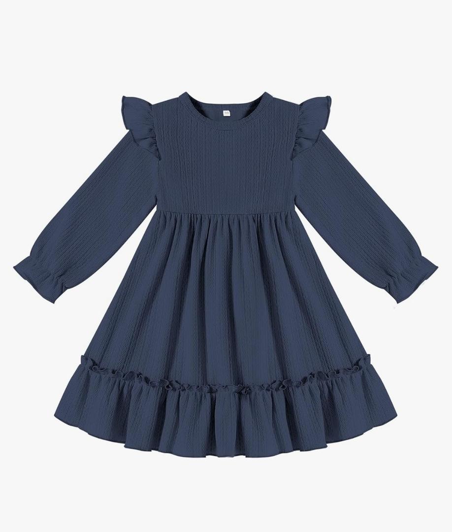 DREAM BUS Ruffle Long Sleeve Baby Girls Sweater Dress Holiday and Party Textured Toddler Fall Dress for 18M-6 Years